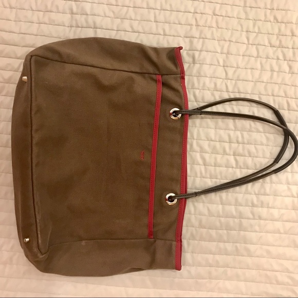 SOLD ON DEPOP!!! Anya Hindmarch ‘the Brompton’ brown and red canvas, leather - Picture 6 of 9